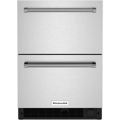 KitchenAid - 24" Stainless Steel Undercounter Double-Drawer Refrigerator/Freezer - KUDF204KSB