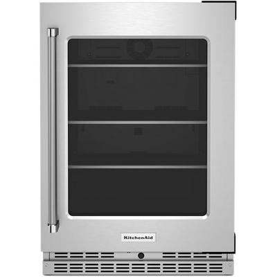 KitchenAid - 24" Undercounter Refrigerator with Glass Door and Shelves with Metallic Accents - KURR314KSS