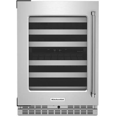 KitchenAid - 24" Undercounter Wine Cellar with Glass Door and Metal-Front Racks - KUWL314KSS