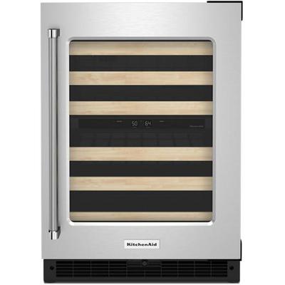 KitchenAid - 24" Undercounter Wine Cellar with Glass Door and Wood-Front Racks - KUWR214KSB