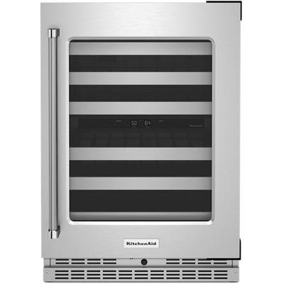 KitchenAid - 24" Undercounter Wine Cellar with Glass Door and Metal-Front Racks - KUWR314KSS
