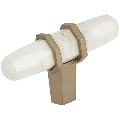 Amerock - Carrione 2-1/2" (64 mm) Length Marble Cabinet Knob - Marble White/Golden Champagne  - BP36647MWBBZ
