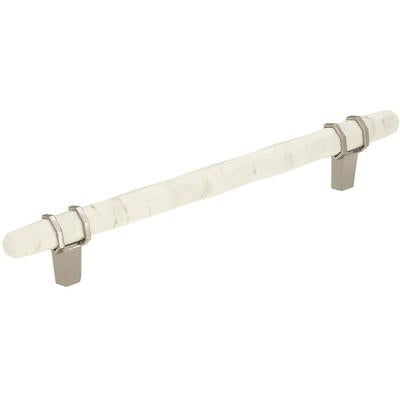 Amerock - Carrione 6-5/16" (160 mm) Center-to-Center Marble Cabinet Pull - Marble White/Polished Nickel  - BP36650MWPN
