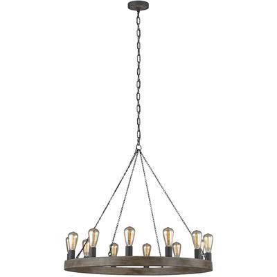 Generation Lighting Designers - Avenir Medium Chandelier - Weathered Oak Wood/Antique Forged Iron - F3932/12WOW/AF