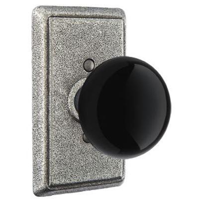 Emtek - Wrought Steel Dummy Knob Set with Madison Black Knob & #3 Rosette - 7053MB