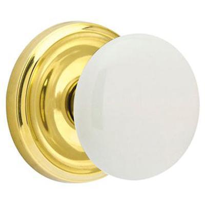 Emtek - Porcelain Privacy Knob Set with Ice White Knob & Regular Brass Rosette - 8200IW