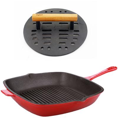 BergHOFF - Neo 2-Piece Cast Iron 11" Grill Pan with Slotted Steak Press - Red - 2211793
