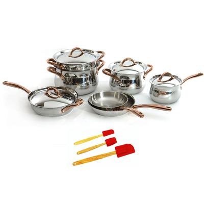 BergHOFF - Ouro Gold 14-Piece 18/10 Stainless Steel Cookware Set with Metal Lids and Rose Gold Handles - 2220357