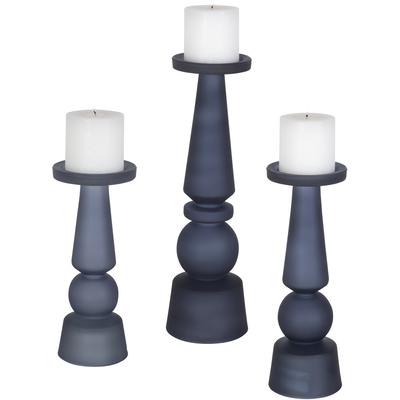 Uttermost - Cassiopeia Blue Glass Candleholders - Set of 3 - 17779