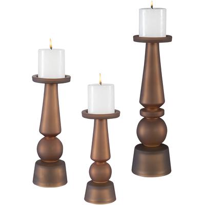Uttermost - Set of 3 Cassiopeia Butter Rum Glass Candleholders - 18045