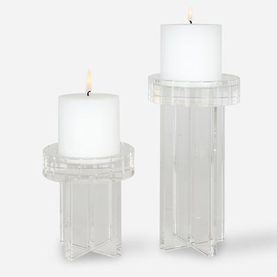 Uttermost - Set of 2 Crystal Pillar Candleholders - 18054
