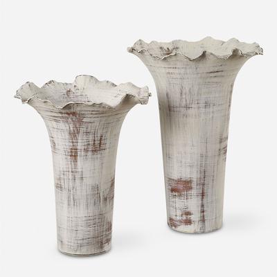 Uttermost - Set of 2 Ruffled Petal Vases - White - 18174