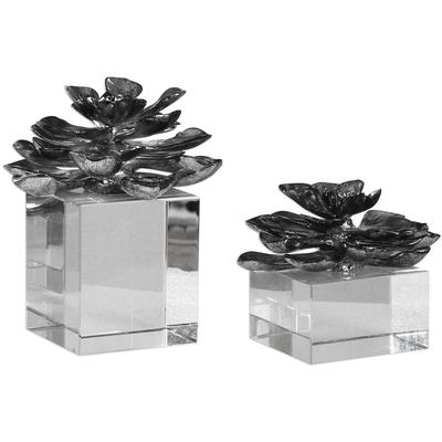 Uttermost - Indian Lotus Metallic Silver Flowers - Set of 2 - 20158