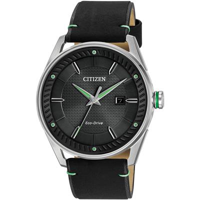 Citizen - Men's Drive Eco-Drive Watch with Black Strap, Black Dial, and Green Accents - BM6980-08E