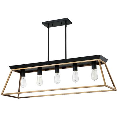 EGLO - Paulino 5-Light Open-Frame Linear Pendant - Brushed Gold/Matte Black - 204596A