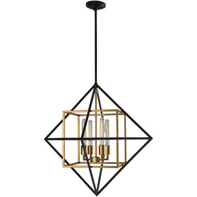 EGLO - Pryor 4-Light Open-Frame Geometric Pendant - Antique Gold/Black - 204683A