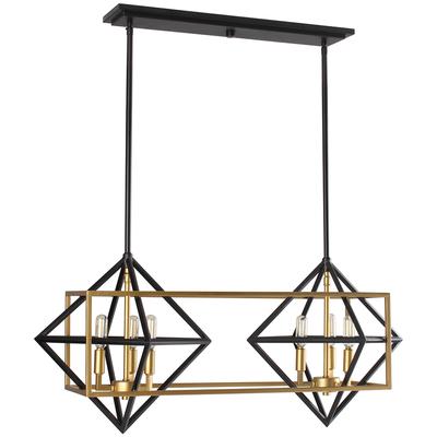 EGLO - Pryor 6-Light Open-Frame Geometric Pendant - Antique Gold/Black - 204684A