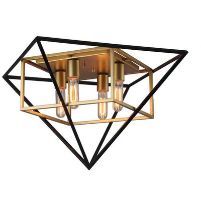 EGLO - Pryor 4-Light Geometric Open-Frame Ceiling Light - Antique Gold/Black - 204685A