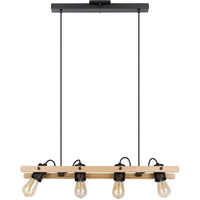 EGLO - Plimsoll 4-Light Open-Bulb Linear Pendant - Black/Wood - 205588A