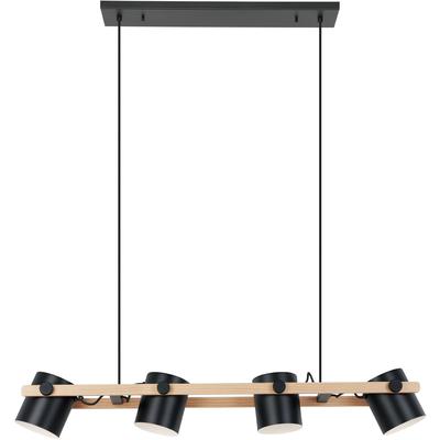 EGLO - Hornwood 4-Light Linear Pendant - Black/Wood - 43424A