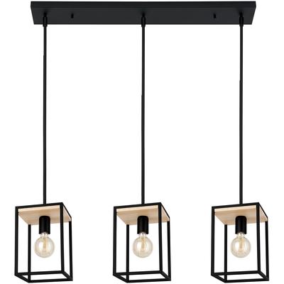 EGLO - Libertad 3-Light Open Frame Linear Pendant - Structured Black/Wood - 99855A