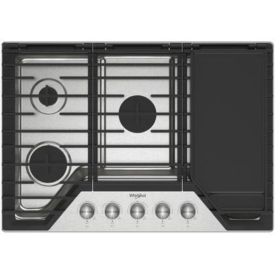 Whirlpool - 30" Gas Cooktop with 2-in-1 Hinged Grate to Griddle - WCGK7530PS
