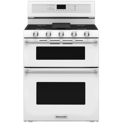 KitchenAid - 30" 5-Burner Gas Double Oven Convection Range - KFGD500EWH