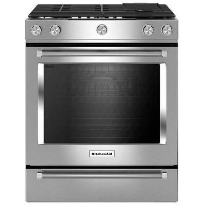 KitchenAid - 30" 5-Burner Dual Fuel Convection Slide-In Range with Baking Drawer - KSDB900ESS