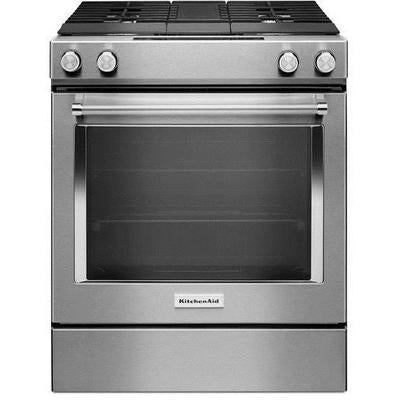 KitchenAid - 30" 4-Burner Dual Fuel Downdraft Slide-In Range - KSDG950ESS