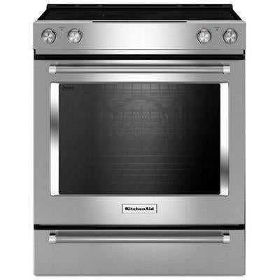 KitchenAid - 30" 5-Element Electric Convection Slide-In Range with Baking Drawer - KSEB900ESS