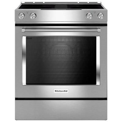 KitchenAid - 30" 4-Element Electric Downdraft Slide-In Range - KSEG950ESS