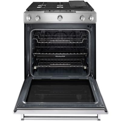 KitchenAid - 30" 5-Burner Gas Convection Slide-In Range with Baking Drawer - KSGB900ESS