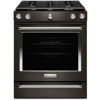 KitchenAid - 30-inch 5-Burner Gas Slide-In Convection Range - KSGG700EBS