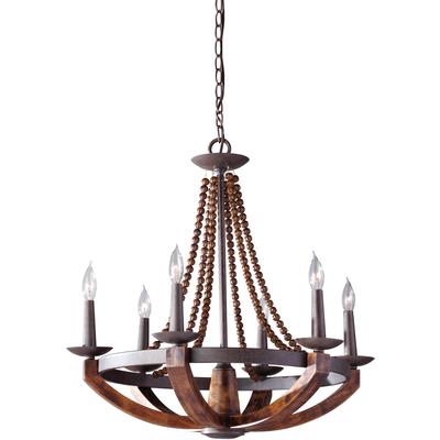 Generation Lighting - Adan Medium Chandelier - Rustic Iron/Burnished Wood - F2749/6RI/BWD