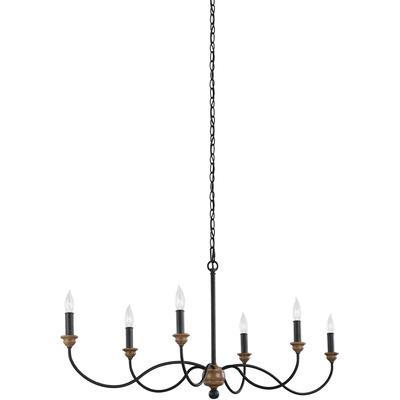 Generation Lighting - Hartsville 6-Light Chandelier - Dark Weathered Zinc/Weathered Oak - F3000/6DWZ/WO