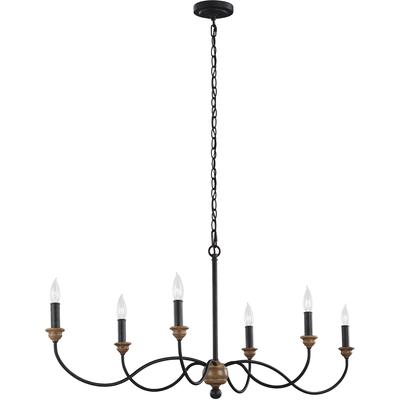 Generation Lighting - Hartsville 6-Light Chandelier - Dark Weathered Zinc/Weathered Oak - F3000/6DWZ/WO