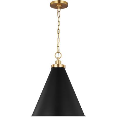 Generation Lighting Designers - Wellfleet Medium Cone Pendant - Midnight Black/Burnished Brass - CP1271MBKBBS