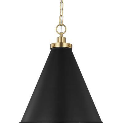 Generation Lighting Designers - Wellfleet Medium Cone Pendant - Midnight Black/Burnished Brass - CP1271MBKBBS