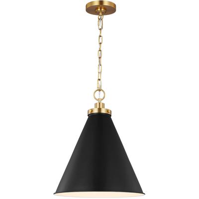 Generation Lighting Designers - Wellfleet Medium Cone Pendant - Midnight Black/Burnished Brass - CP1271MBKBBS