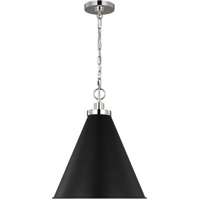 Generation Lighting Designers - Wellfleet Medium Cone Pendant - Midnight Black/Polished Nickel - CP1271MBKPN