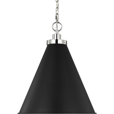 Generation Lighting Designers - Wellfleet Medium Cone Pendant - Midnight Black/Polished Nickel - CP1271MBKPN