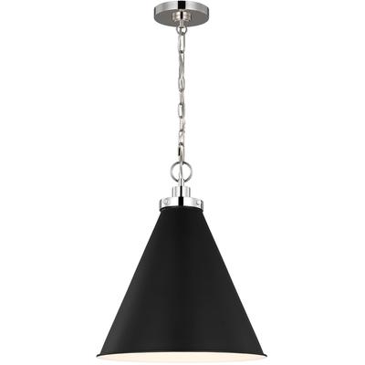 Generation Lighting Designers - Wellfleet Medium Cone Pendant - Midnight Black/Polished Nickel - CP1271MBKPN