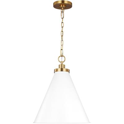 Generation Lighting Designers - Wellfleet Medium Cone Pendant - Matte White/Burnished Brass - CP1271MWTBBS