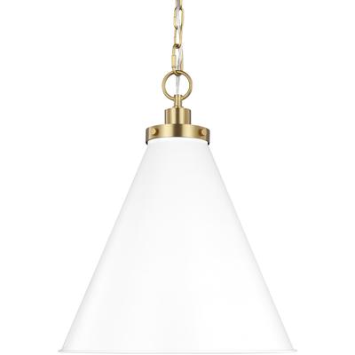 Generation Lighting Designers - Wellfleet Medium Cone Pendant - Matte White/Burnished Brass - CP1271MWTBBS