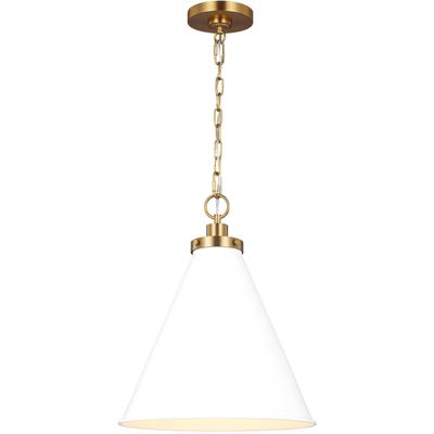 Generation Lighting Designers - Wellfleet Medium Cone Pendant - Matte White/Burnished Brass - CP1271MWTBBS