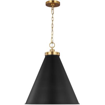 Generation Lighting Designers - Wellfleet Large Cone Pendant - Midnight Black/Burnished Brass - CP1281MBKBBS