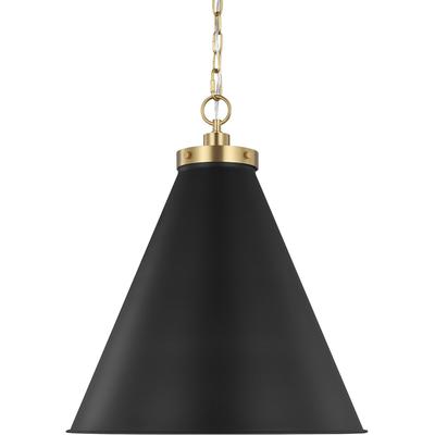 Generation Lighting Designers - Wellfleet Large Cone Pendant - Midnight Black/Burnished Brass - CP1281MBKBBS