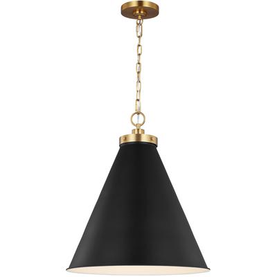 Generation Lighting Designers - Wellfleet Large Cone Pendant - Midnight Black/Burnished Brass - CP1281MBKBBS