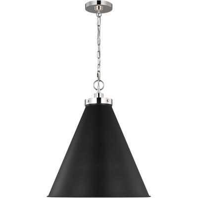 Generation Lighting Designers - Wellfleet Large Cone Pendant - Midnight Black/Polished Nickel - CP1281MBKPN