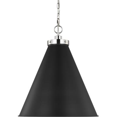 Generation Lighting Designers - Wellfleet Large Cone Pendant - Midnight Black/Polished Nickel - CP1281MBKPN